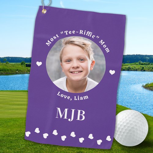 Stylish MOM Personalized Photo Chic Golfer Purple  Golf Towel