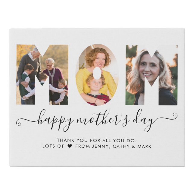 Stylish MOM Photo Collage Happy Mother's Day Faux Canvas Print (Front)
