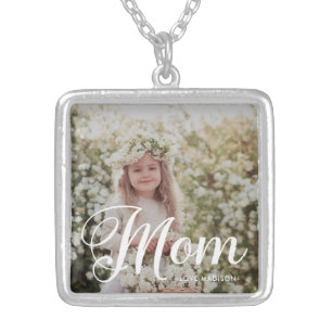Stylish Mom Typography Photo and Name Necklace