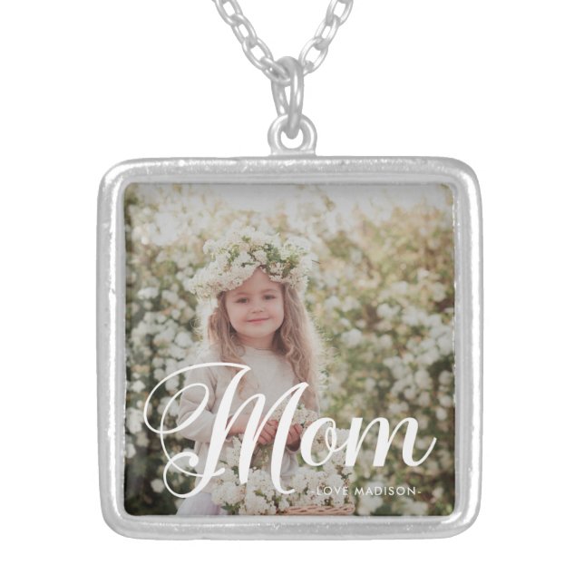 Stylish Mom Typography Photo and Name Necklace (Front)