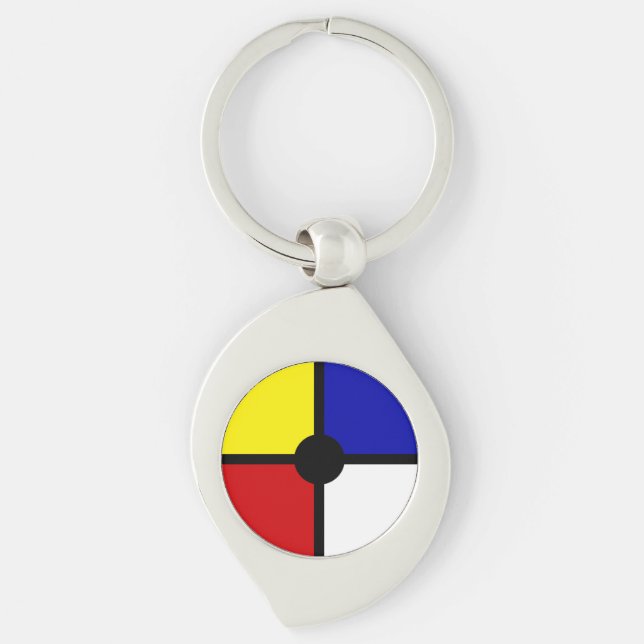 Stylish Mondrian Inspired Art & Basic Colors Keychain (Front)