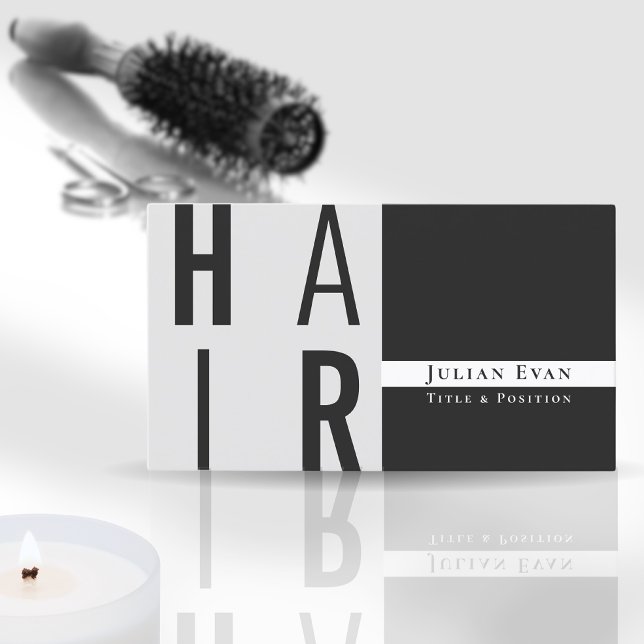 Stylish Monochrome B&W Hair Stylist Barber Business Card (Creator Uploaded)