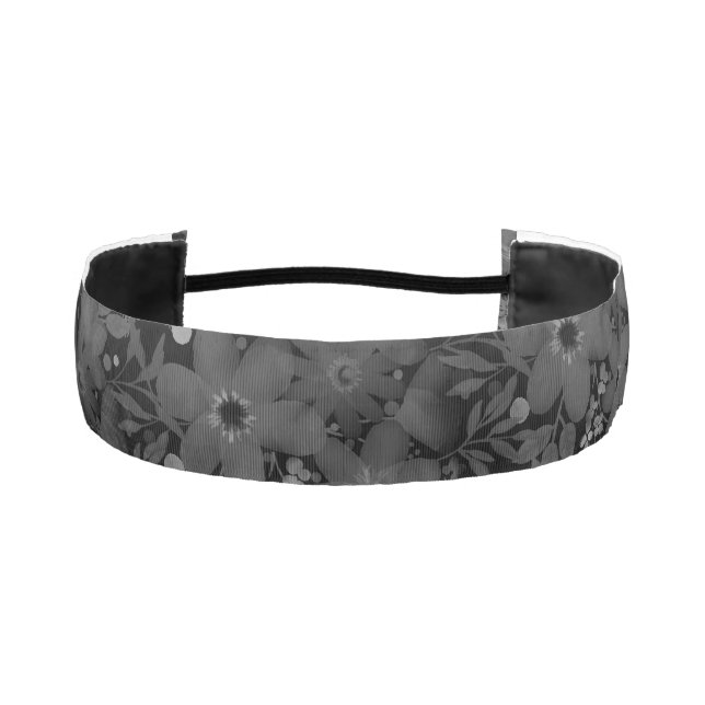 Stylish Monochrome Floral Pattern Black/Gray Athletic Headband (Front)