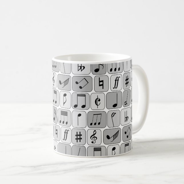 Stylish Monochrome Geometric Music Notes Pattern Coffee Mug (Front Right)