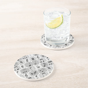 Stylish Monochrome Geometric Music Notes Pattern Drink Coaster