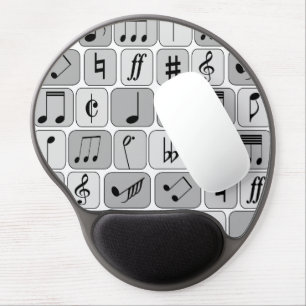 Stylish Monochrome Geometric Music Notes Pattern Gel Mouse Pad