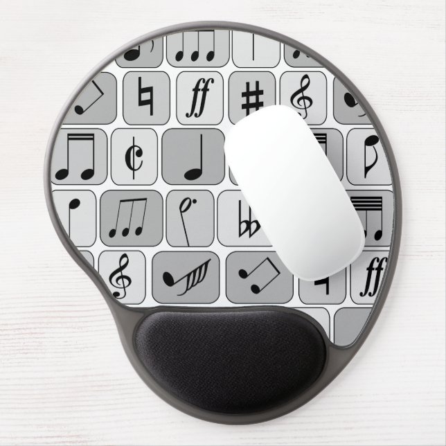 Stylish Monochrome Geometric Music Notes Pattern Gel Mouse Pad (Left Side)