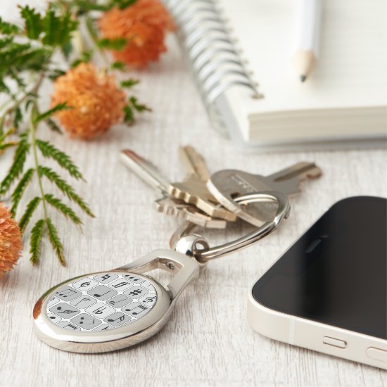 Stylish Monochrome Geometric Music Notes Pattern Keychain
