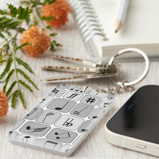 Stylish Monochrome Geometric Music Notes Pattern Keychain