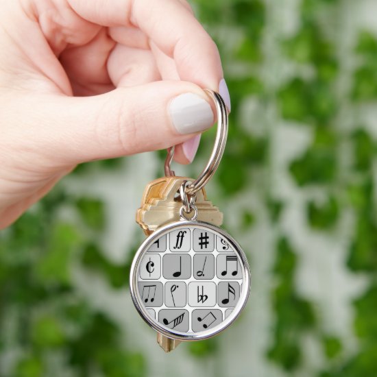 Stylish Monochrome Geometric Music Notes Pattern Keychain