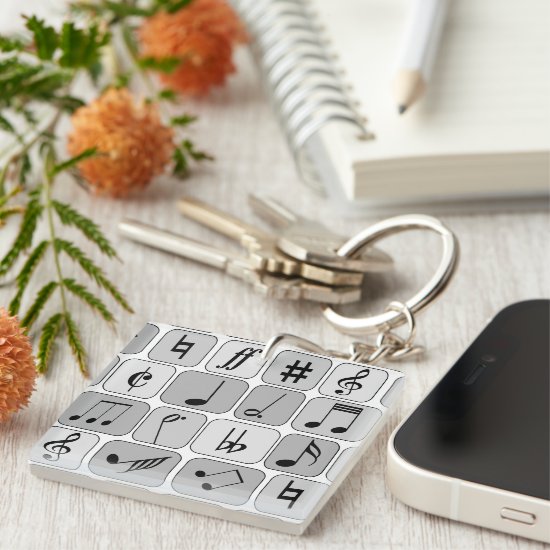 Stylish Monochrome Geometric Music Notes Pattern Keychain