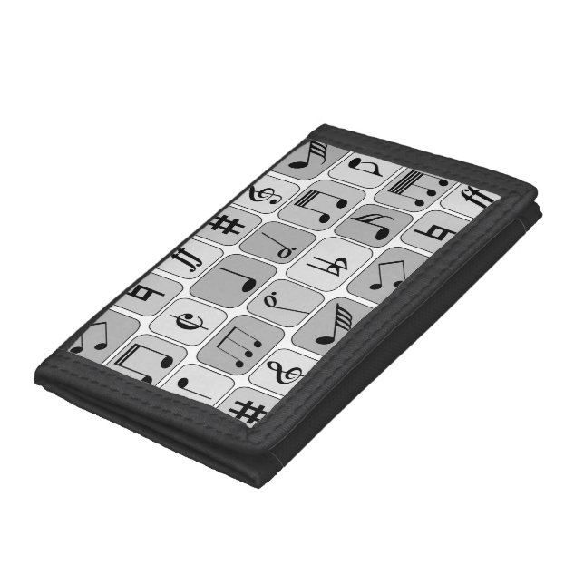 Stylish Monochrome Geometric Music Notes Pattern Tri-fold Wallet (Bottom)