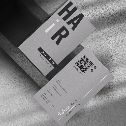 Stylish Monochrome Grey Hairdresser Business Card