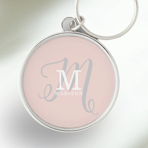 Stylish Monogram and Name Calligraphy Pink Keychain