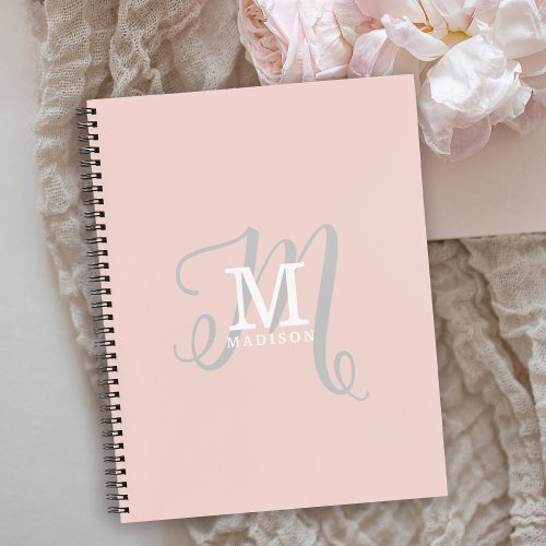 Stylish Monogram and Name Calligraphy Pink Notebook