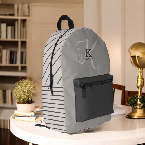 Stylish Monogram and Stripes Neutral Pattern Printed Backpack