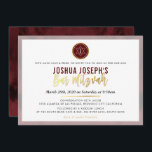 STYLISH MONOGRAM BAR MITZVAH maroon dark red gold Invitation<br><div class="desc">by kat massard >>> kat@simplysweetPAPERIE.com <<< A trendy invitation design for your child's BAR MITZVAH Setup as a template it is simple for you to add your own details, or hit the customise button and you can add or change text, fonts, sizes etc TIP :: 1. To change/move graphics /...</div>