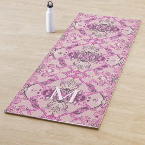 Stylish Monogram Baroque Pattern in Pink Shades Yoga Mat