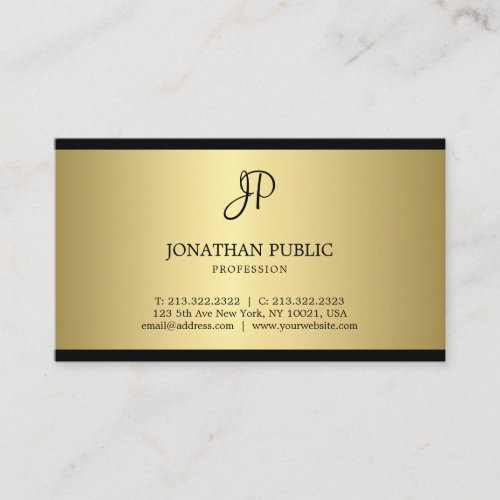 Stylish Monogram Black And Gold Attractive Plain Business Card