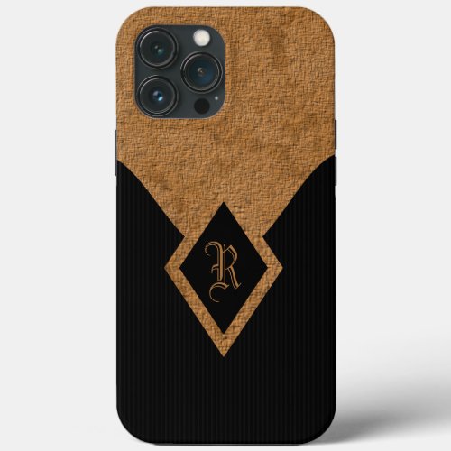 Stylish Monogram Black and Tan Background Elegant iPhone 13 Pro Max Case