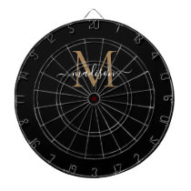 Stylish Monogram Black Gold Elegant Girly Script Dart Board