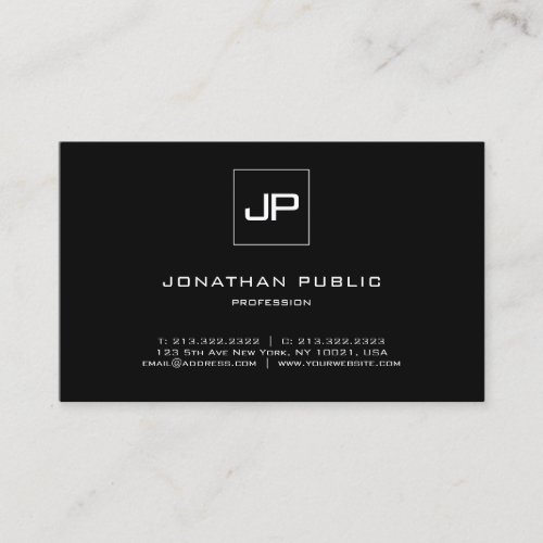 Stylish Monogram Black White Plain Professional Business Card