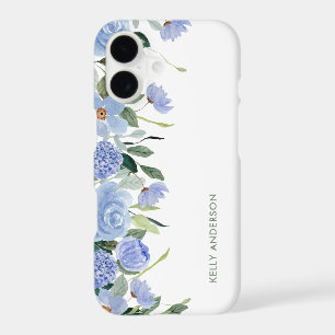 Stylish Monogram Blue floral watercolor border  iPhone 17 Case