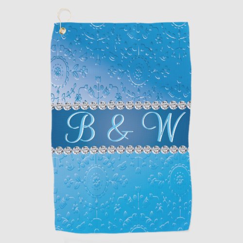 Stylish Monogram Blue Flower Wonderful  Golf Towel