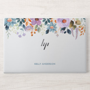 Stylish Monogram Blue Purple Watercolor floral HP Laptop Skin