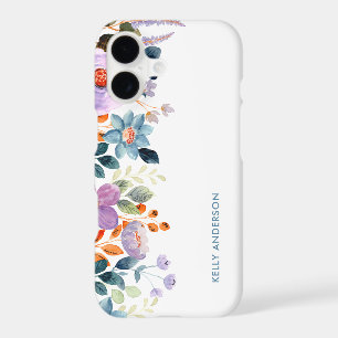 Stylish Monogram Blue Purple Watercolor floral iPhone 17 Case