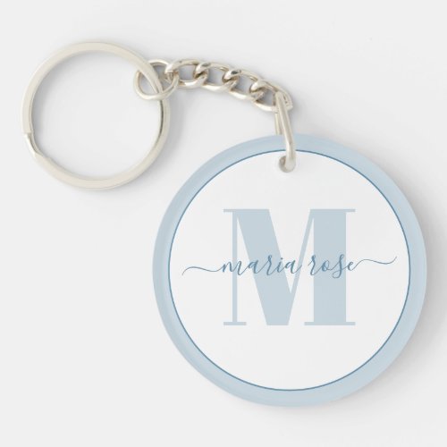 Stylish Monogram Blue Simple Minimalist Custom  Keychain