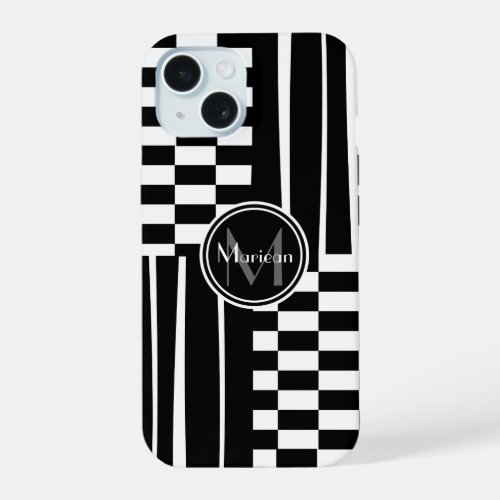 Stylish monogram check and stripes iPhone 15 case