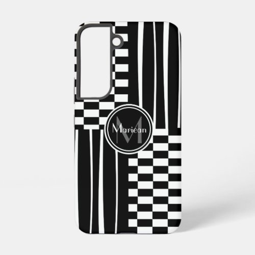 Stylish monogram check and stripes samsung galaxy s22 case