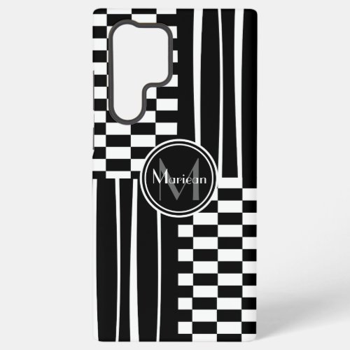 Stylish monogram check and stripes samsung galaxy s22 ultra case