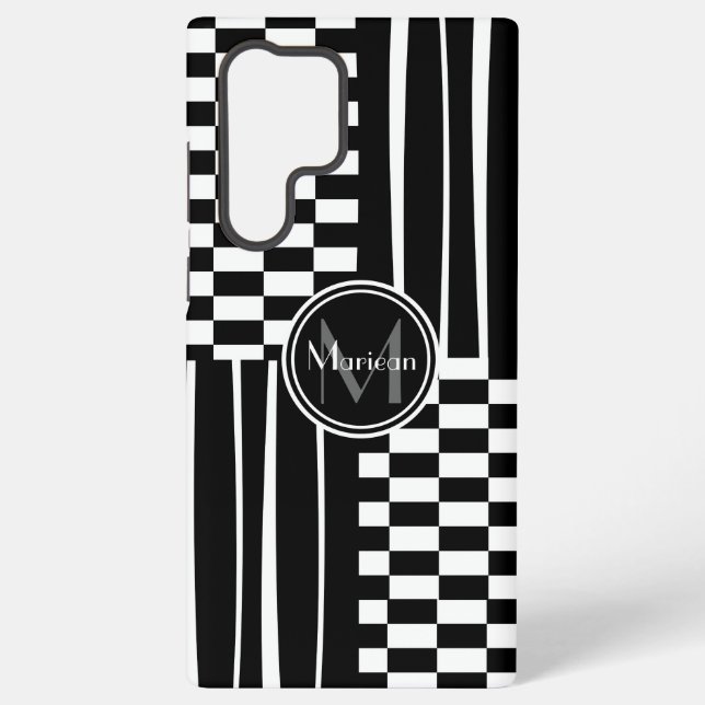 Stylish monogram check and stripes samsung galaxy case (Back)