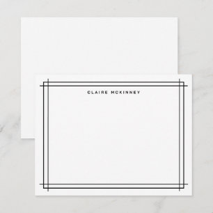 Stylish Monogram Double Border Black White Chic  Note Card