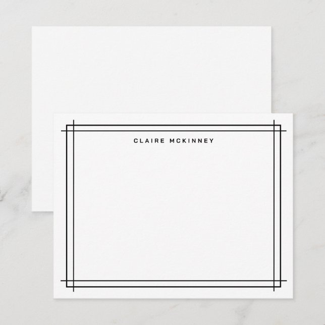 Stylish Monogram Double Border Black White Chic  Note Card (Front/Back)