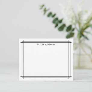 Stylish Monogram Double Border Black White Chic Note Card