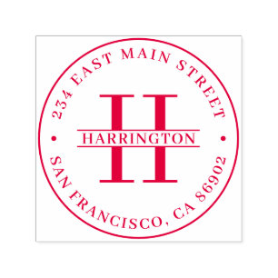 Stylish Monogram Family Name Round Return Address Self-inking Stamp