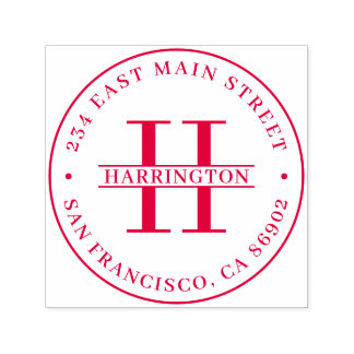 Stylish Monogram Family Name Round Return Address Self-inking Stamp