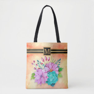 STYLISH MONOGRAM FLORAL  TOTE BAG