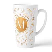 Stylish monogram gold berries pattern on white