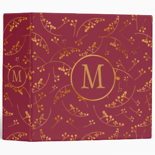 Stylish monogram gold berry marsala pink pattern 3 ring binder