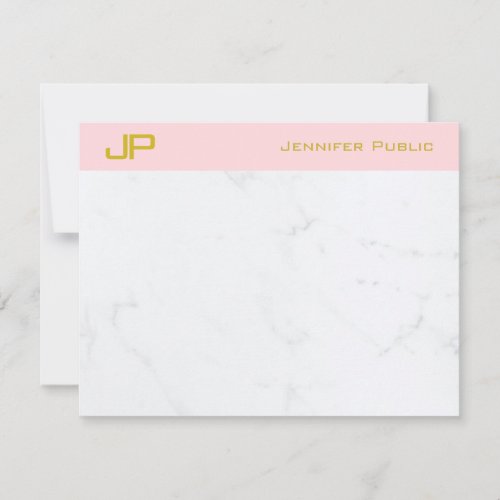 Stylish Monogram Gold Blush Pink White Marble Chic Note Card
