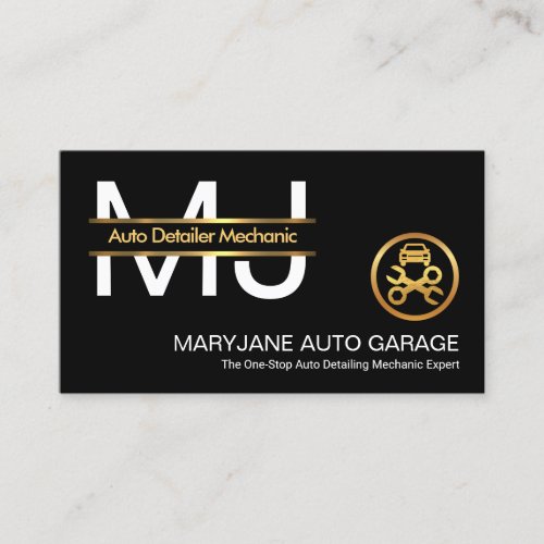 Stylish Monogram Gold Border Line Car Mechanic Business Card