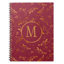 Stylish monogram gold deep blush berry pattern