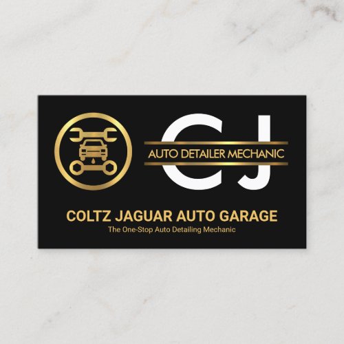 Stylish Monogram Gold Placard Auto Garage Business Card