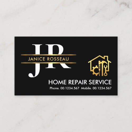 Stylish Monogram Gold Placard Border Contractor Business Card