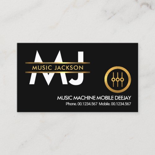 Stylish Monogram Gold Placard Border Deejay DJ Business Card