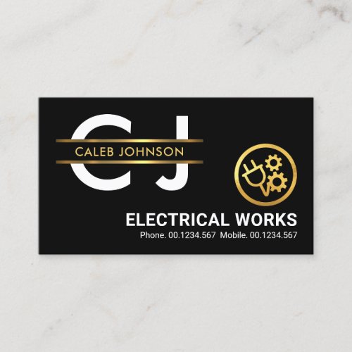 Stylish Monogram Gold Placard Border Electrician Business Card